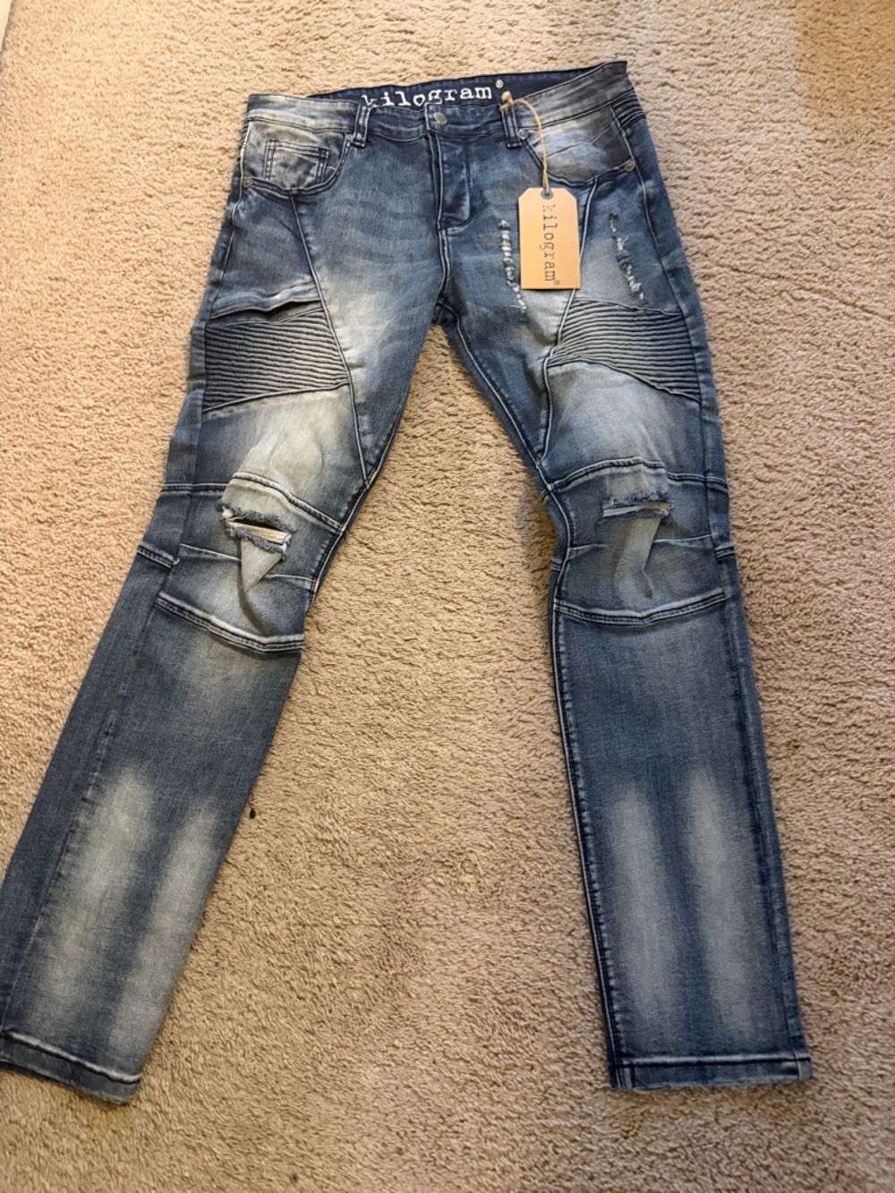 Kilogram Men's Skinny Biker Jeans in Washed Blue